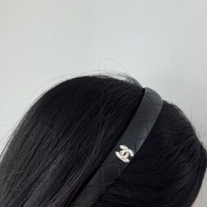 Black Quilted Headband with Silver Accent